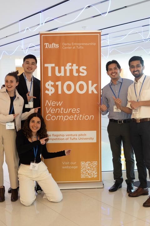 Tufts 100k New Ventures Competition  - One of the winning teams with the 100k Banner